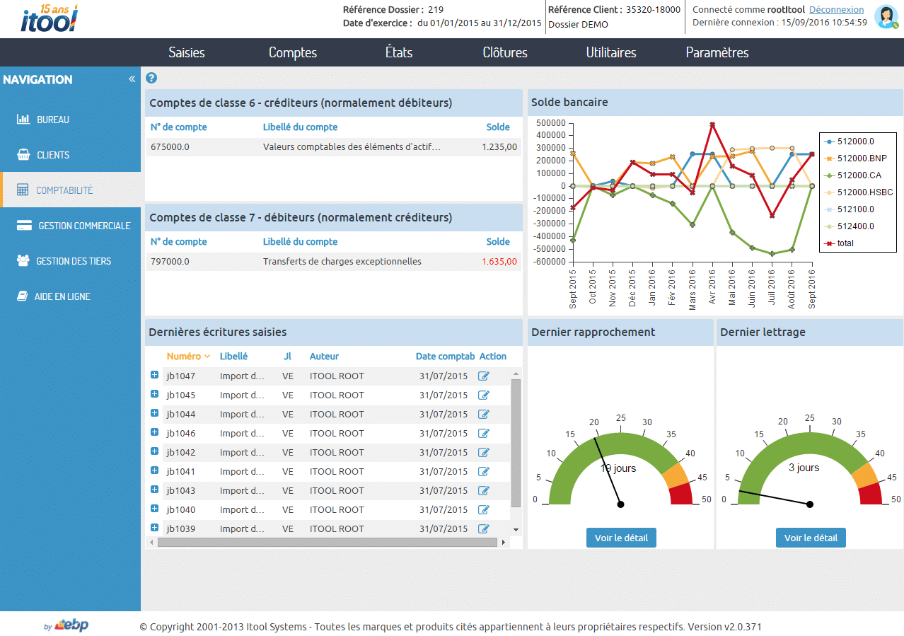 Logiciel comptabilité EBP itool - Tableau de bord