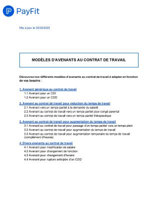 Livre Blanc – Payfit – Modèle d’avenant au contrat de travail