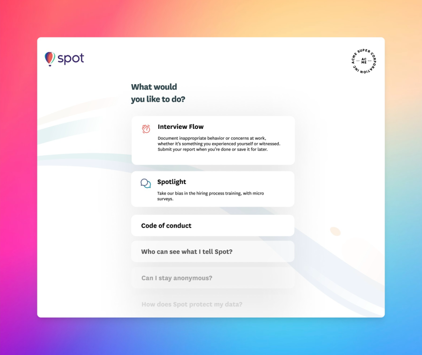 Spot: Report Workplace Harassment and Discrimination