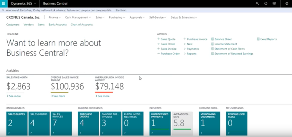 Dynamics 365 Business Central - logiciel de GPAO