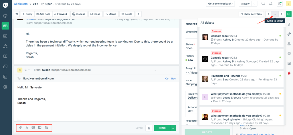 Interface utilisateur d'un logiciel Helpdesk pour la gestion des tickets