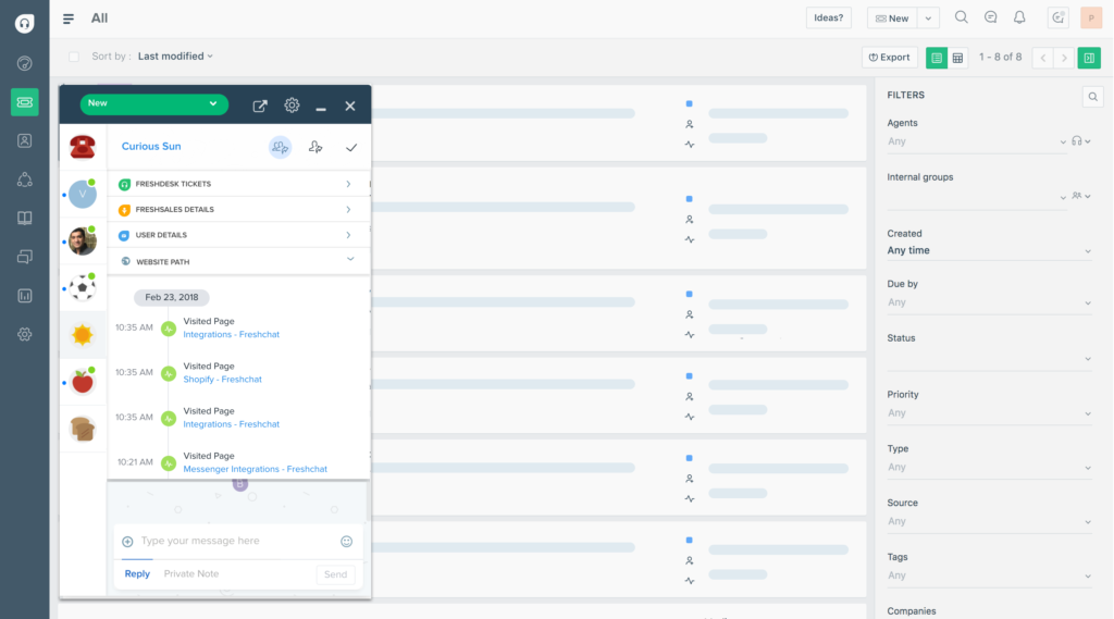 Interface de Freshchat, logiciel Helpdesk de gestion de la communication client