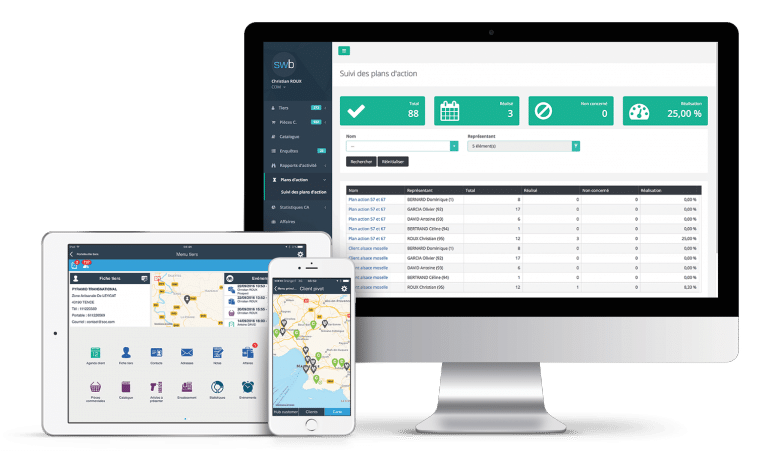 CRM sur ordinateur, tablette et smartphone