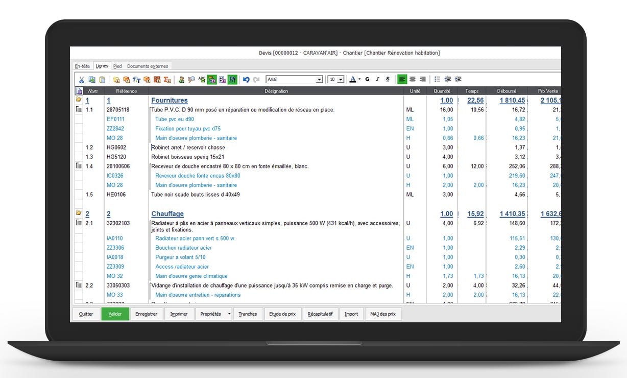 Batigest logiciel devis batiment