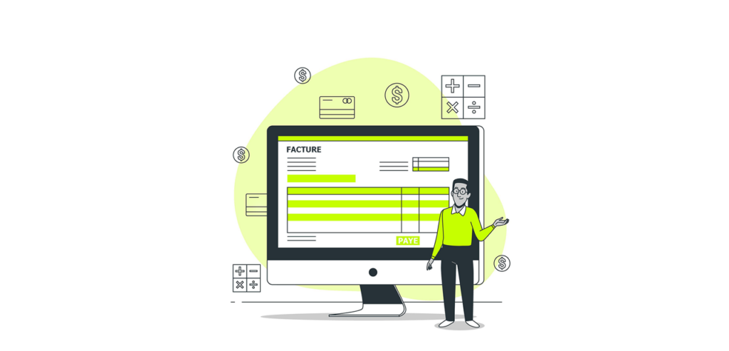 schéma illustré d'un ordinateur pour la facture électronique ou dématérialisée