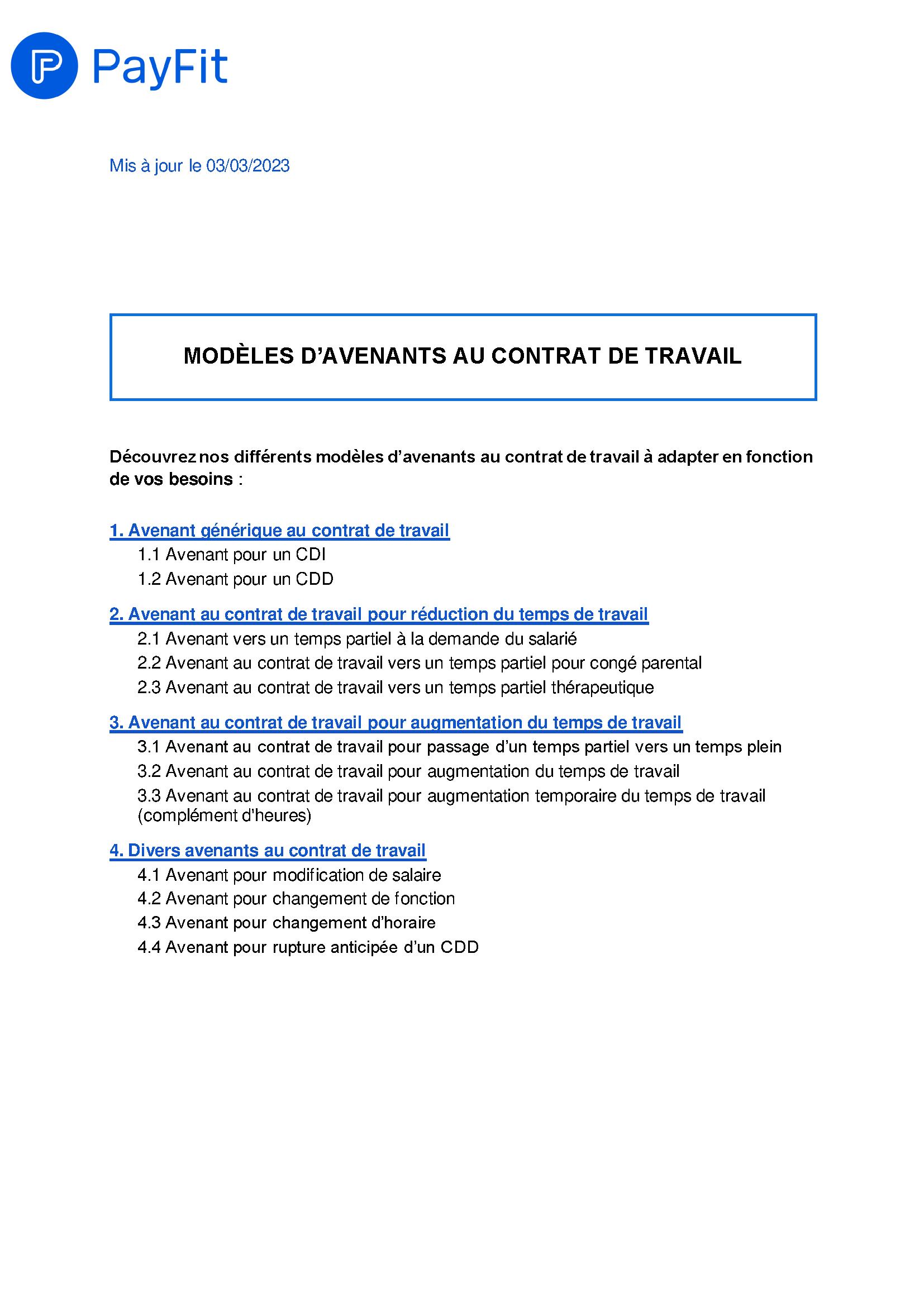 Livre Blanc – Payfit – Modèle d’avenant au contrat de travail